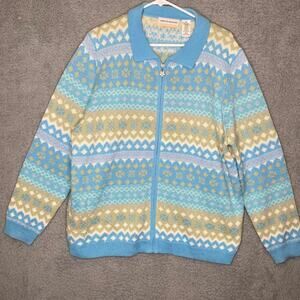 Alfred Dunner womens 2X wool blend beaded geometric full zip cardigan sweater